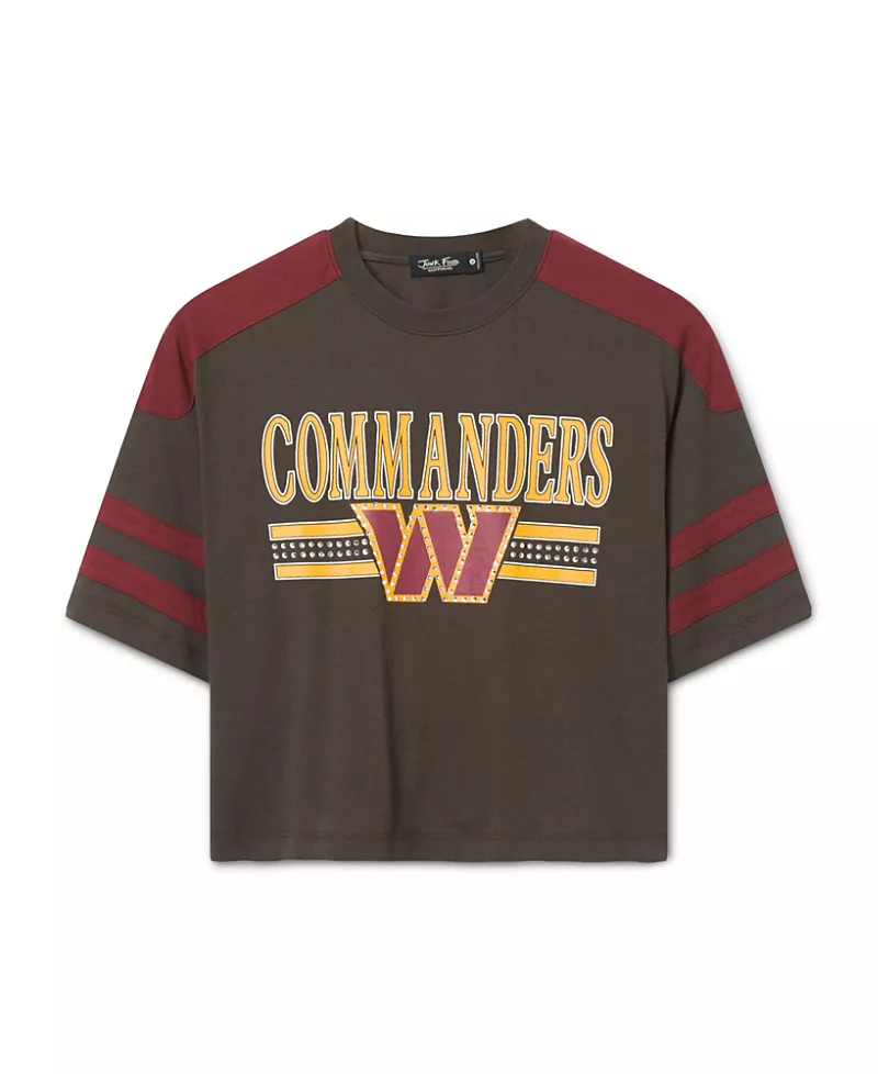 Junk Food Clothing Women's Washington Commanders Striped Bling Crop Tee
