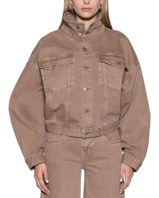 Cotton Blend Funnel Neck Trucker Jacket