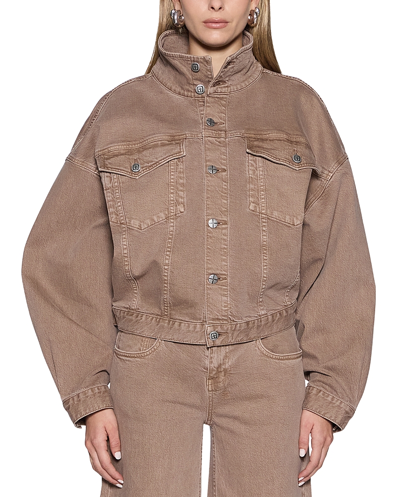 Ksubi Cotton Blend Funnel Neck Trucker Jacket In Brown
