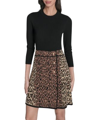 Mixed Print Sweater Knit A Line Dress - thumbnail 2