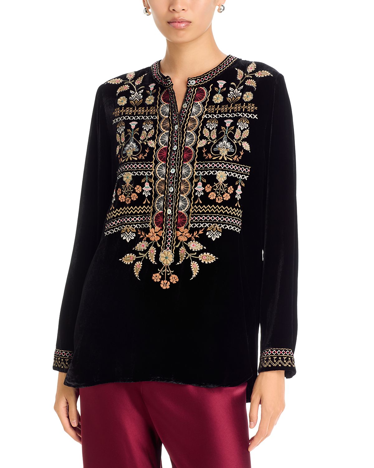 Johnny Was Velvet Henley Neck Tunic