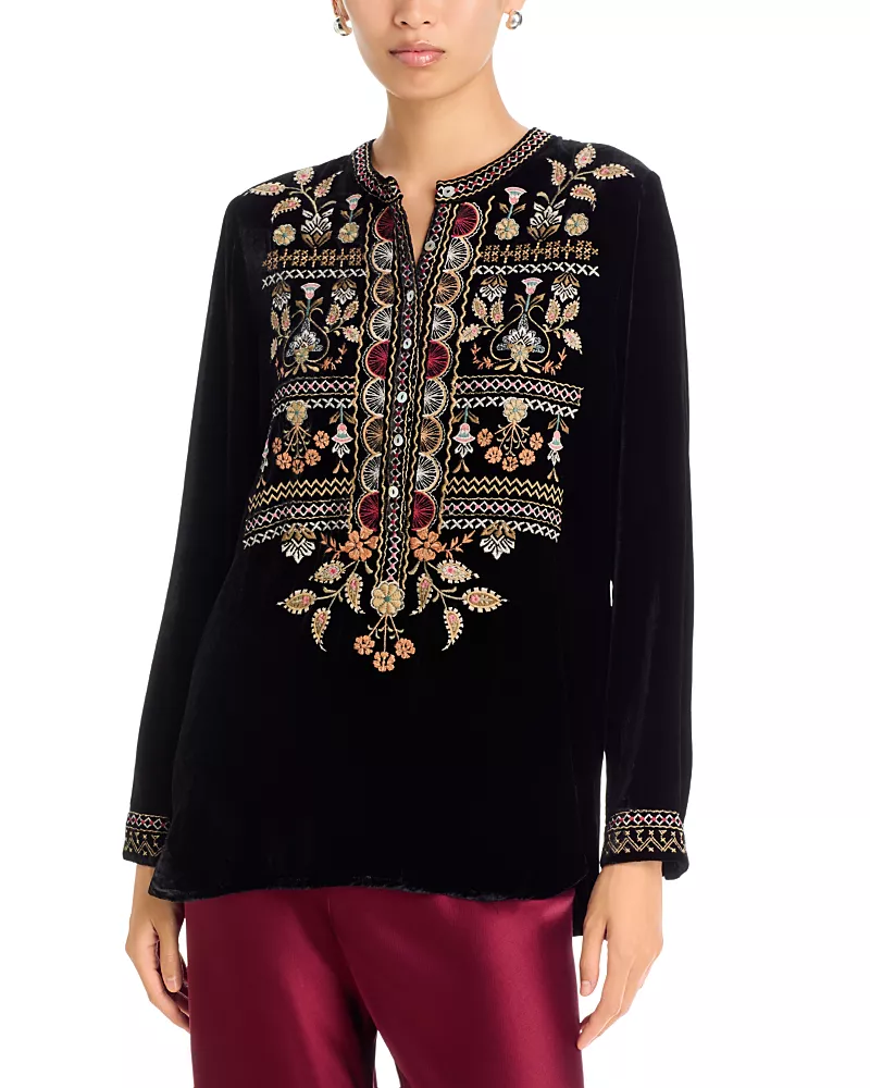 Johnny Was Velvet Henley Neck Tunic