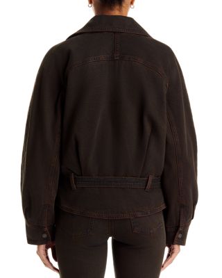'80s Denim Belted Bomber Jacket in Over A Cup - thumbnail 4