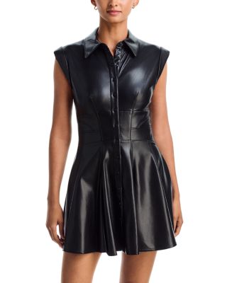 Kim Faux Leather Paneled Corset Flared Mini Shirt Dress