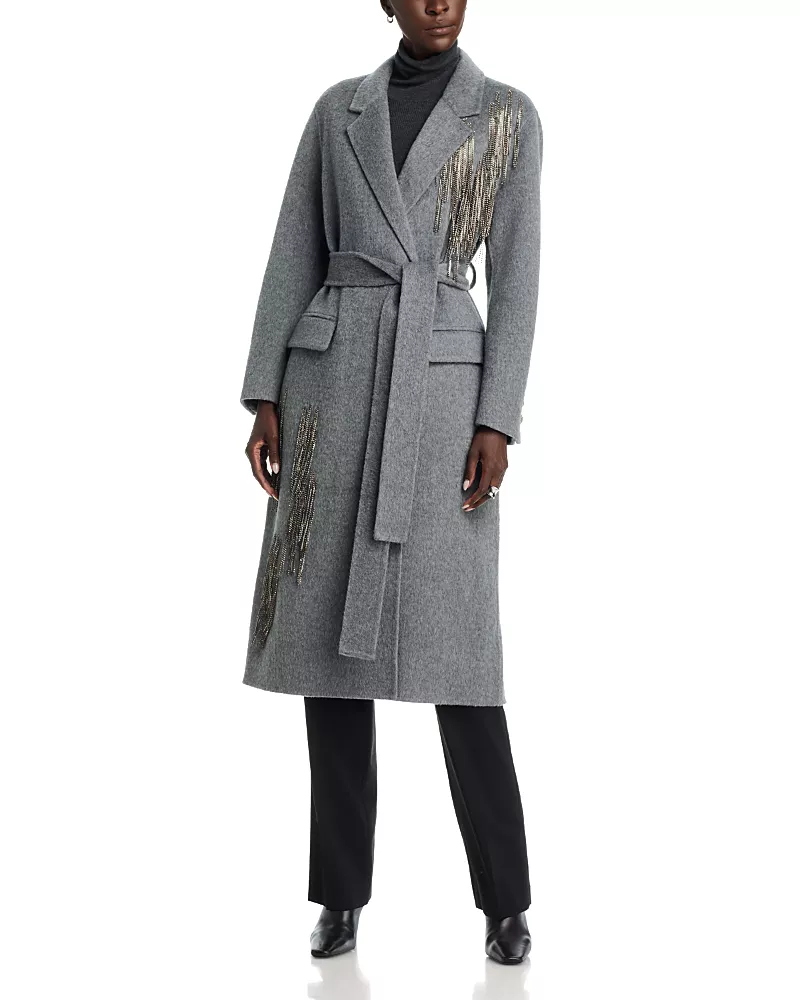 Kobi Halperin Sydni Wool Blend Embellished Fringe Coat