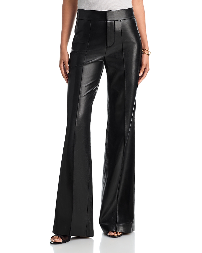 Alice And Olivia Dylan High Waist Wide Leg Pants in Ecru Vegan Leather
