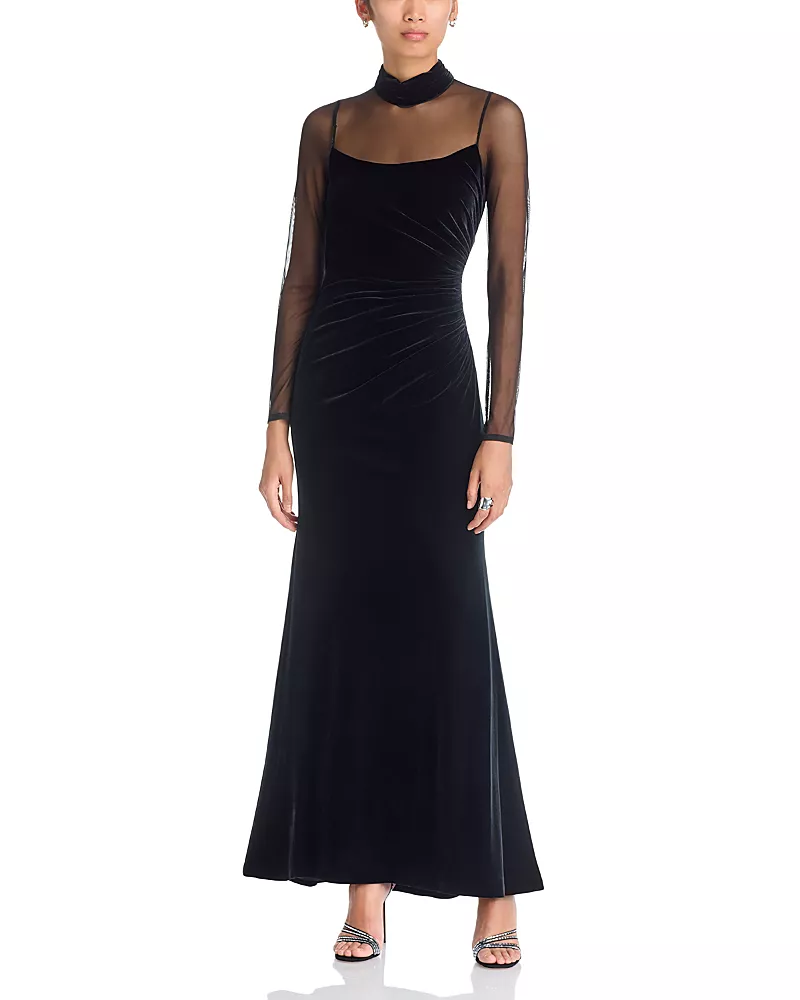 Eliza J Mock Neck Illusion Gown