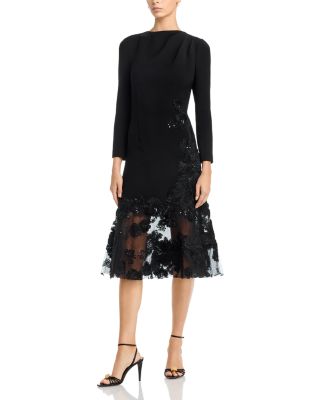 Crepe Long Sleeve Embellished Hem Dress