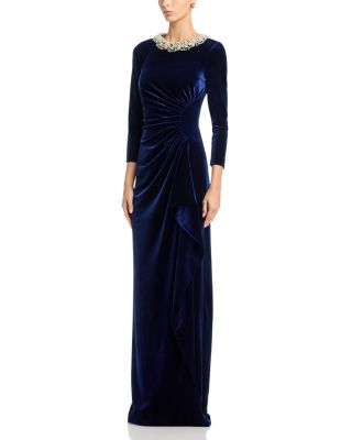 Velvet Jeweled Collar Gown