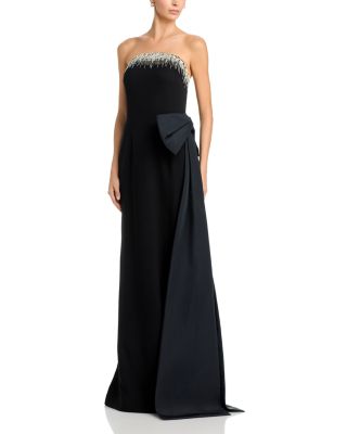 Beaded Crepe Side Bow Strapless Gown
