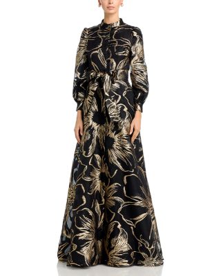 Teri Jon by Rickie Freeman Organza Band Collar Shirtwaist Gown