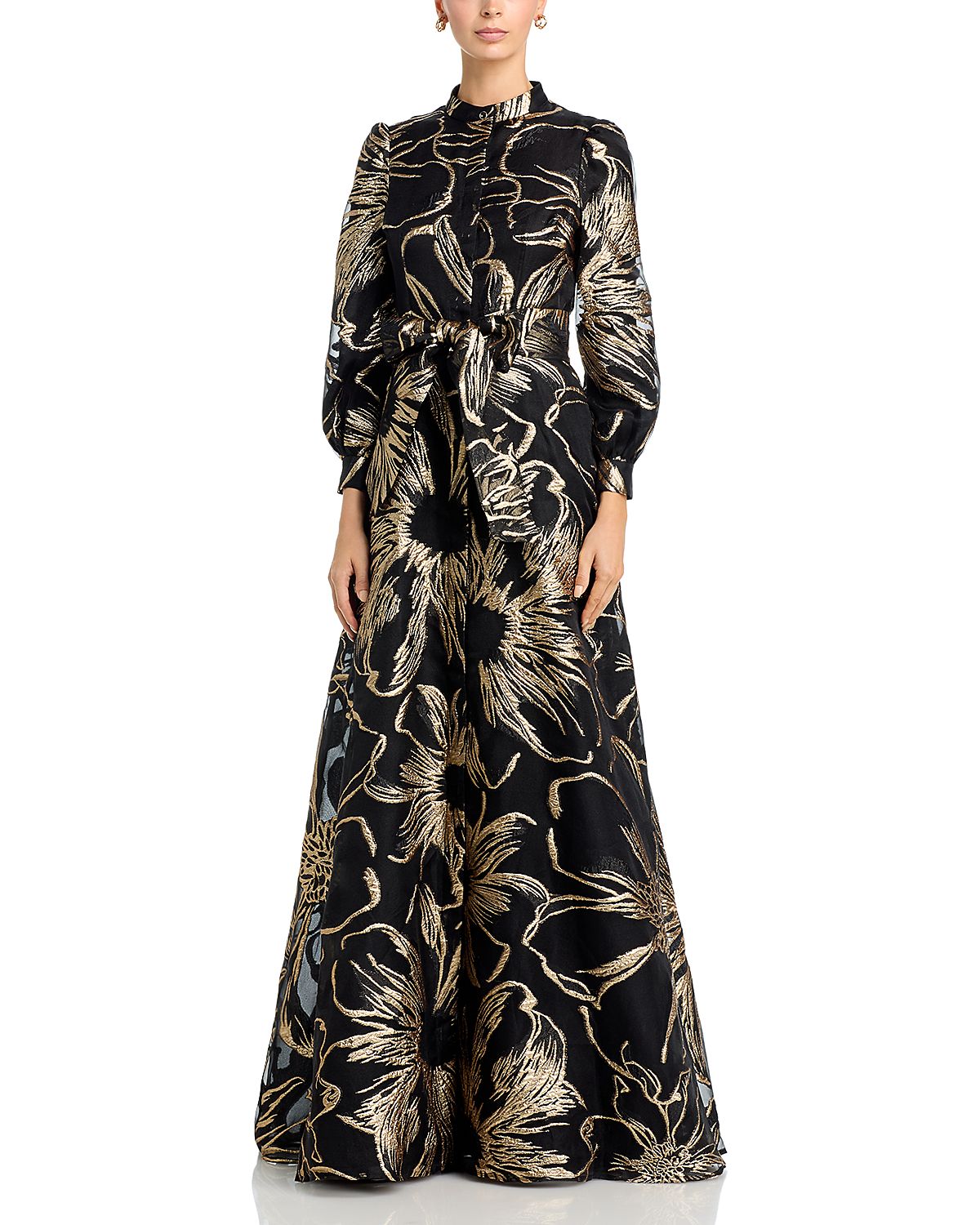 Teri Jon by Rickie Freeman Organza Band Collar Shirtwaist Gown