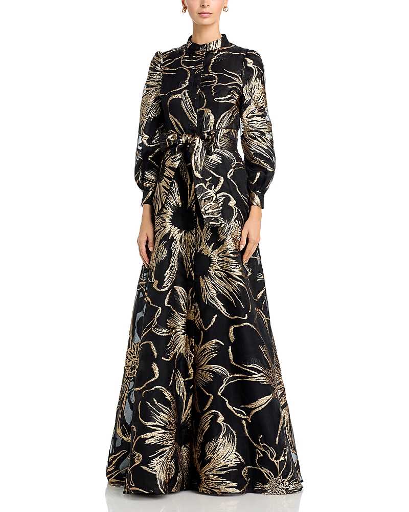Teri Jon by Rickie Freeman Organza Band Collar Shirtwaist Gown