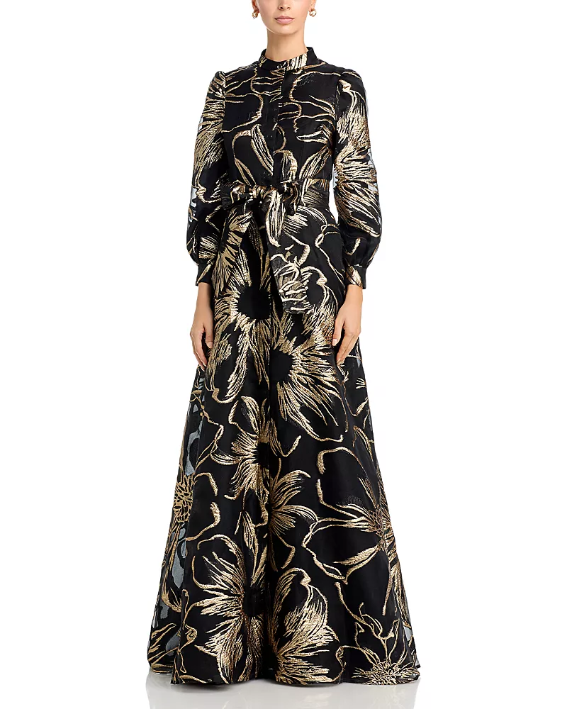 Teri Jon by Rickie Freeman Organza Band Collar Shirtwaist Gown