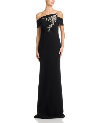 Crepe Asymmetric Neck Embellished Gown 