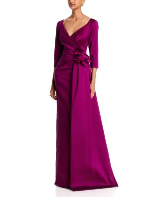 Taffeta Floral Appliqu&eacute; Draped Gown