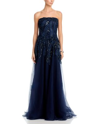 Embellished Tulle Strapless Gown