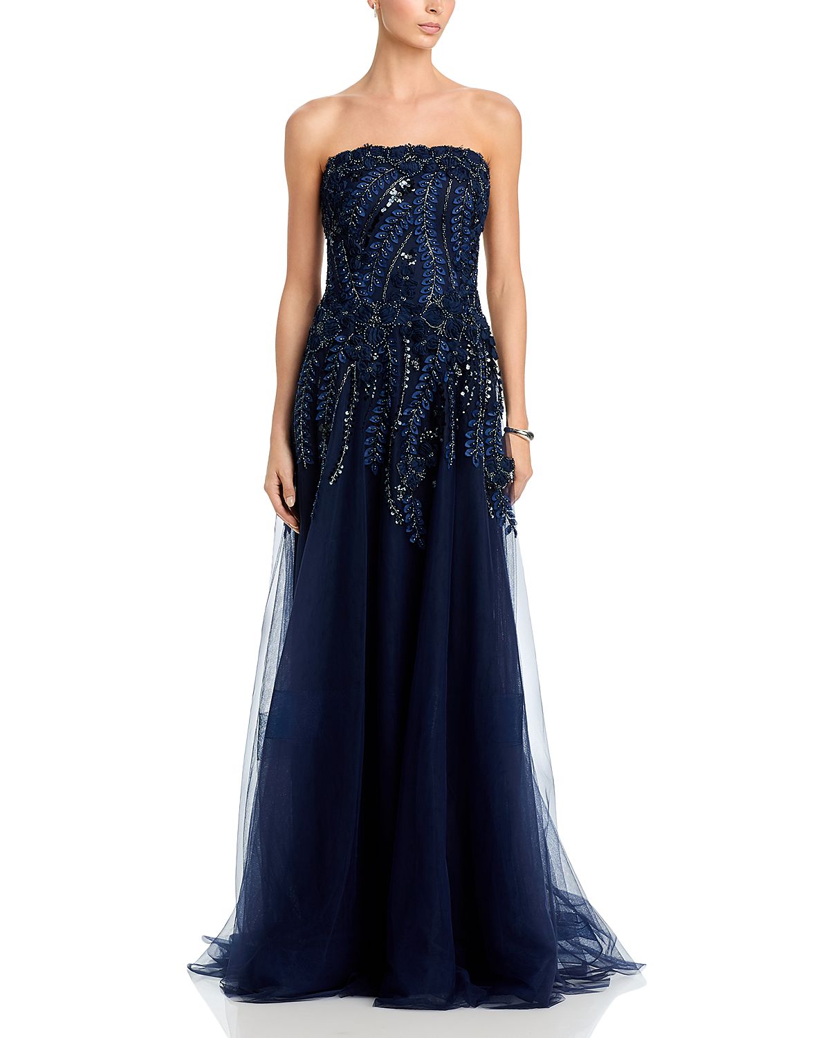 Teri Jon by Rickie Freeman Embellished Tulle Strapless Gown