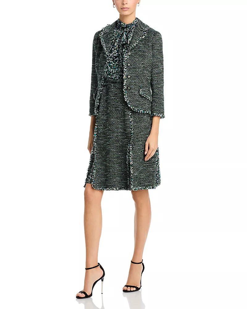 Teri Jon by Rickie Freeman Tweed Chiffon Tie Neck Jacket & Dress Set