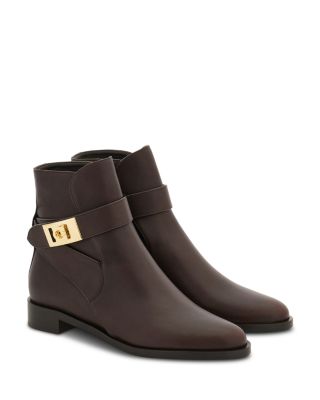 Women's Hug Buckle Leather Ankle Boots