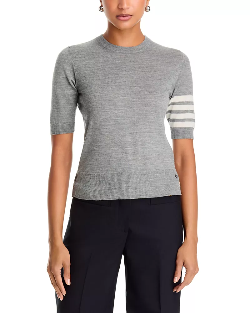 Thom Browne Wool-Blend Stripe Sleeve Tee