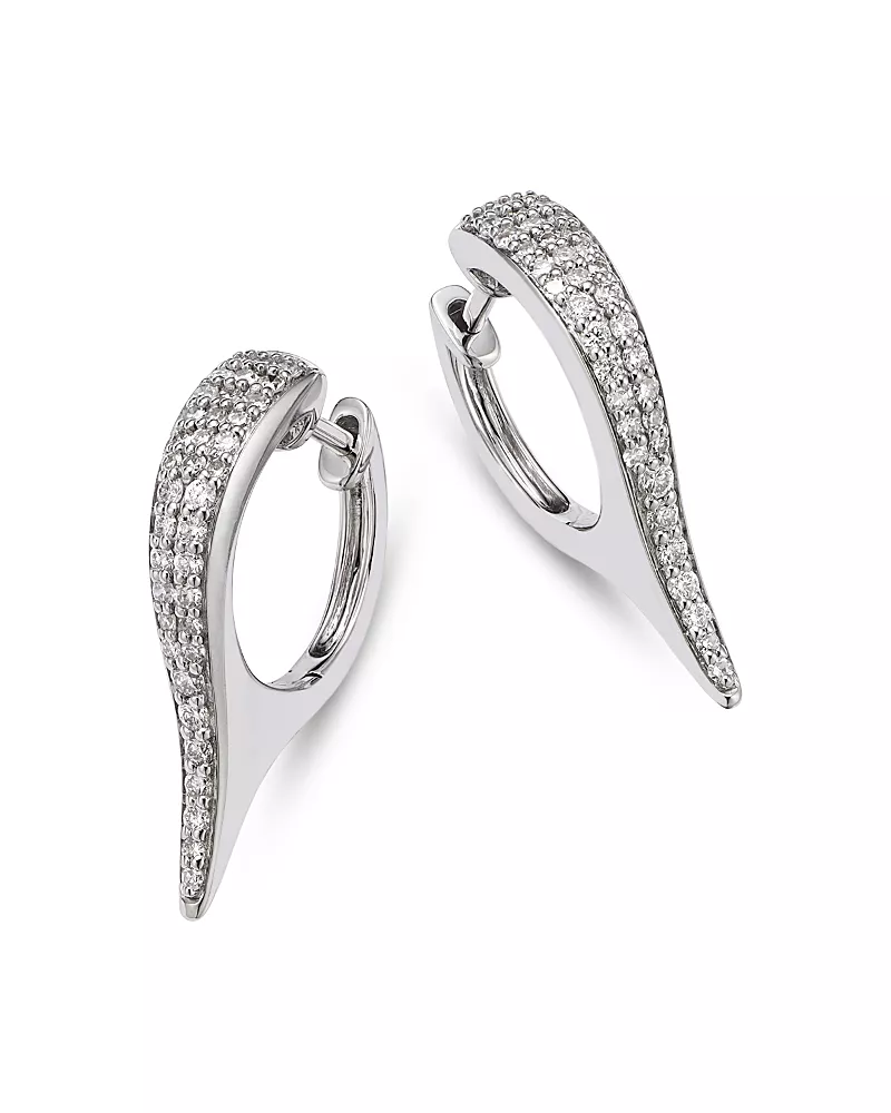Bloomingdale's Fine Collection Diamond Spike Huggie Hoop Earrings in 14K White Gold, 0.37 tcw