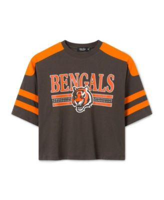  Women's NFL Cincinnati Bengals Striped Bling Crop Tee