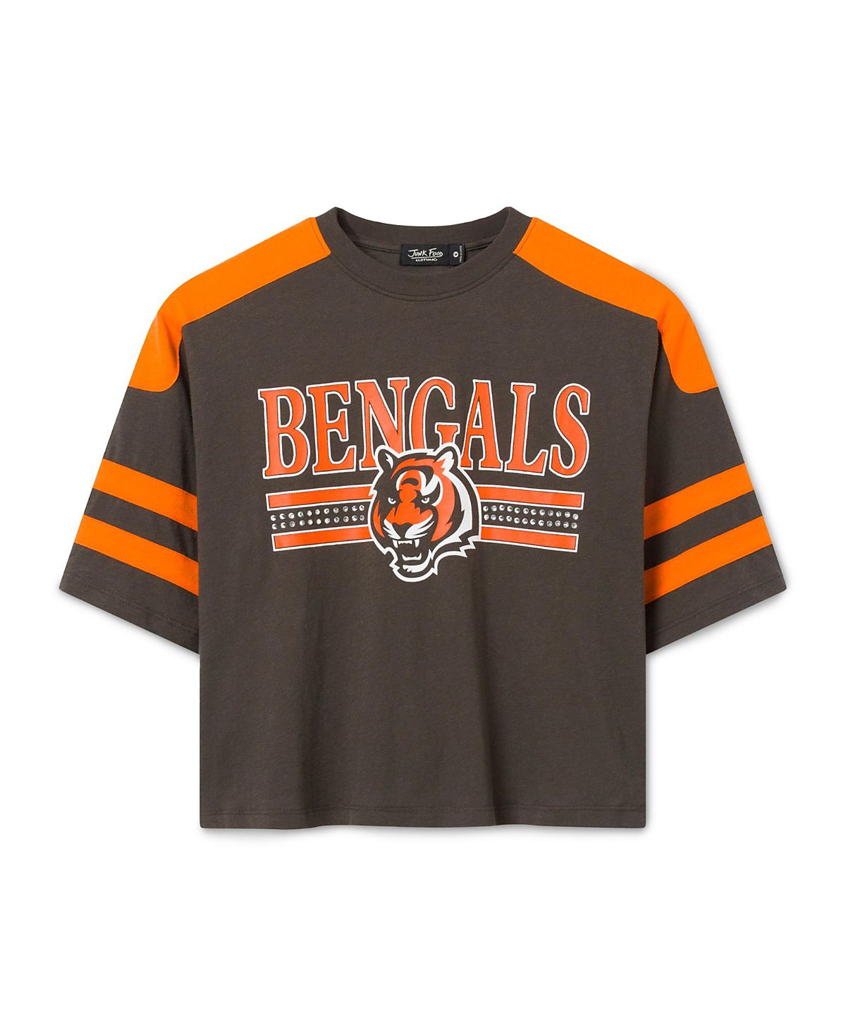 Junk Food Clothing Women's Cincinnati Bengals Striped Bling Crop Tee