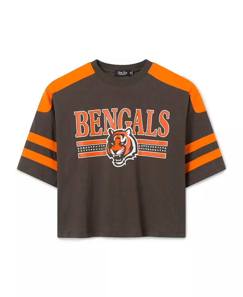 Junk Food Clothing Women's Cincinnati Bengals Striped Bling Crop Tee