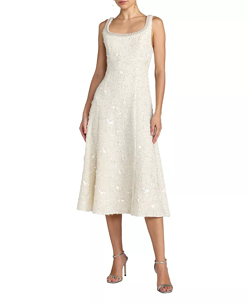 Mac Duggal Petite Embellished Boucle Sleeveless A-Line Midi Dress