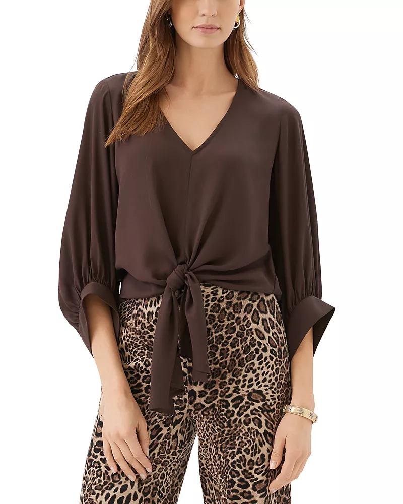 Karen Kane Blouson Sleeve Tie Front Blouse