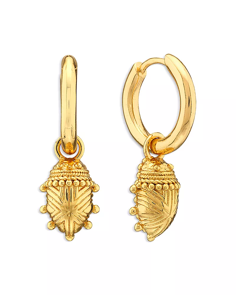 Capucine De Wulf Scarab Charm Huggie Hoop Earrings