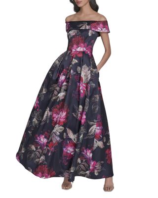 Printed Off-the-Shoulder Ballgown