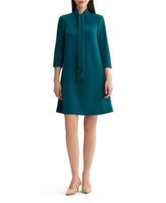Stretch Deco Crepe Tie Neck Tent Dress