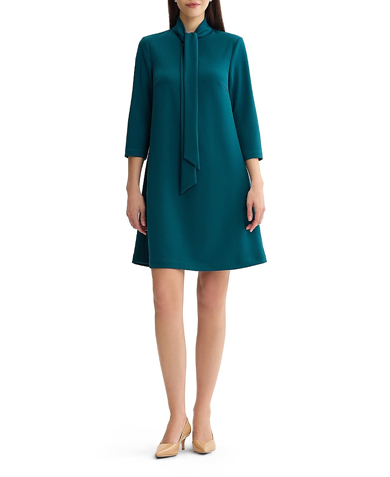 Ming Wang Stretch Deco Crepe Tie Neck Tent Dress In Deep Teal