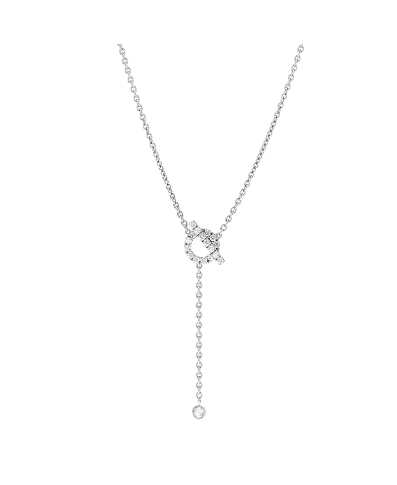 Pre-Owned HERMES Finesse Lariat Necklace 18K White Gold and Diamonds, 17.75