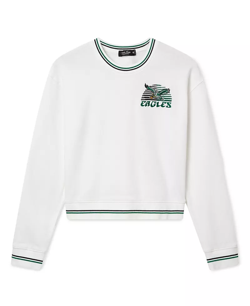 Junk Food Clothing Women's Philadelphia Eagles Cropped Striped Rib Fleece