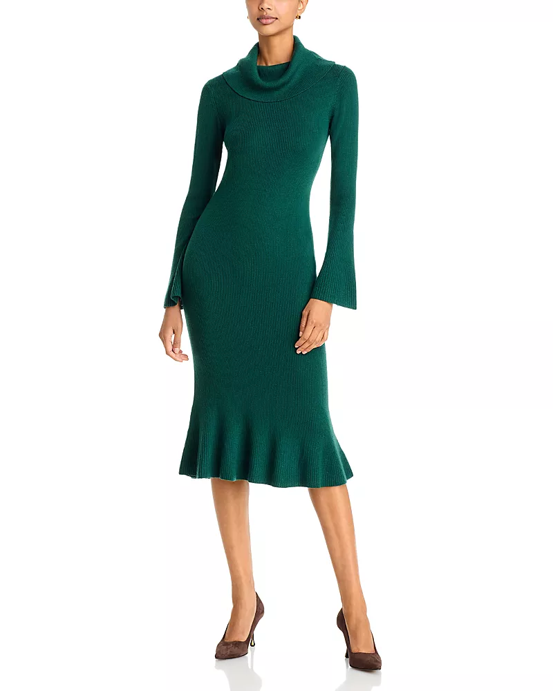 Elie Tahari The Lucia Wool Cowl Neck Sweater Dress