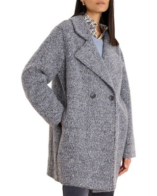 Notch Lapel Mixed Boucle Knit Peacoat  