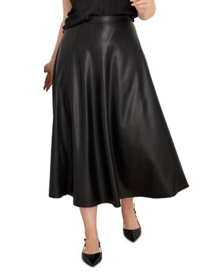 Faux Leather Seamed Midi Skirt