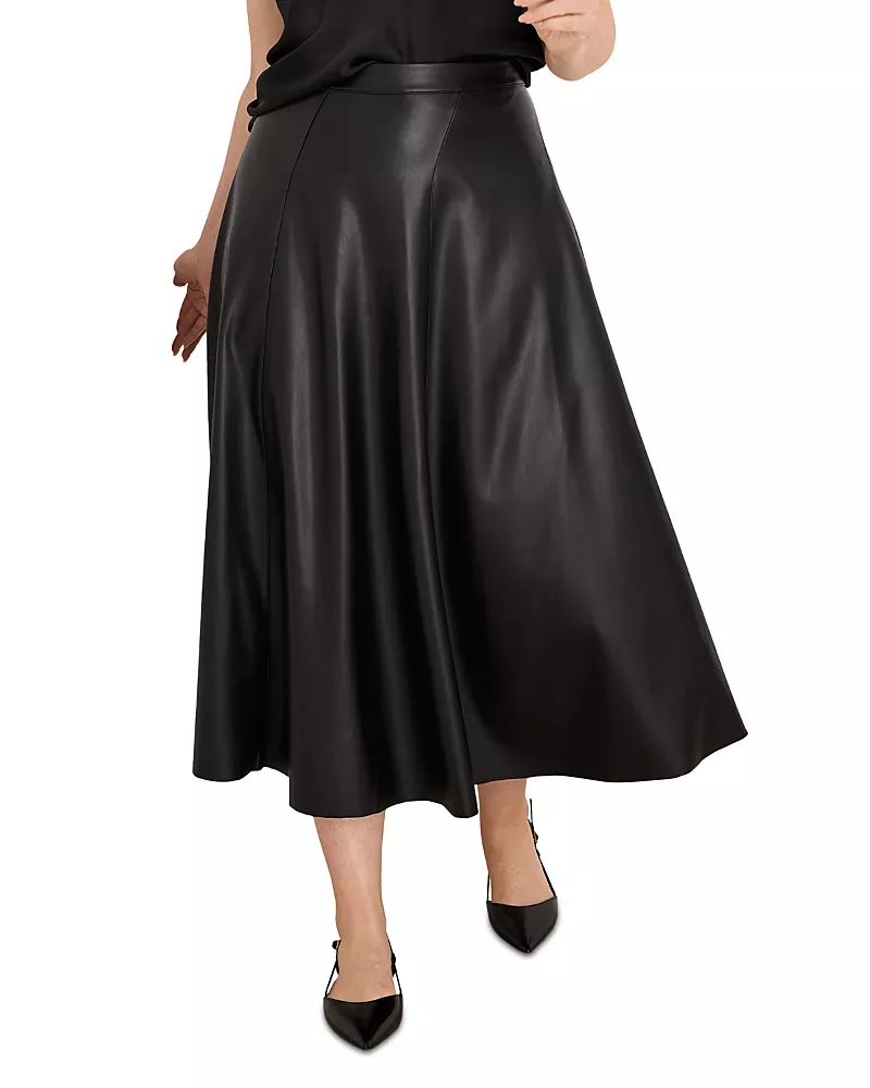 Nic+Zoe Plus Faux Leather Seamed Midi Skirt