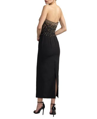 Beaded Strapless Crepe Midi Dress