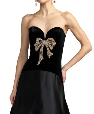 Strapless Velvet Gown with Bow Detail