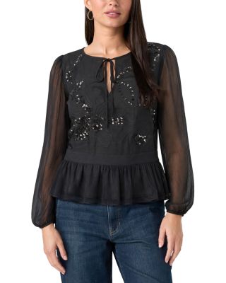 Liverpool Los Angeles Embellished Boat Neck Long Sleeve Top