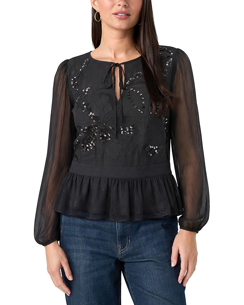 Liverpool Los Angeles Embellished Boat Neck Long Sleeve Top