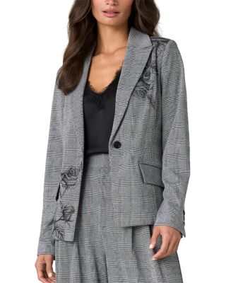 Floral Check Print Notch Lapel Blazer