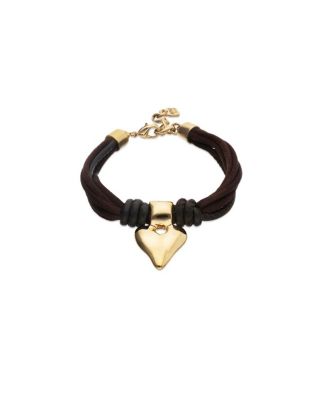  Silk-Effect Thread Blend Bracelet with Beige Leather and Heart Detail