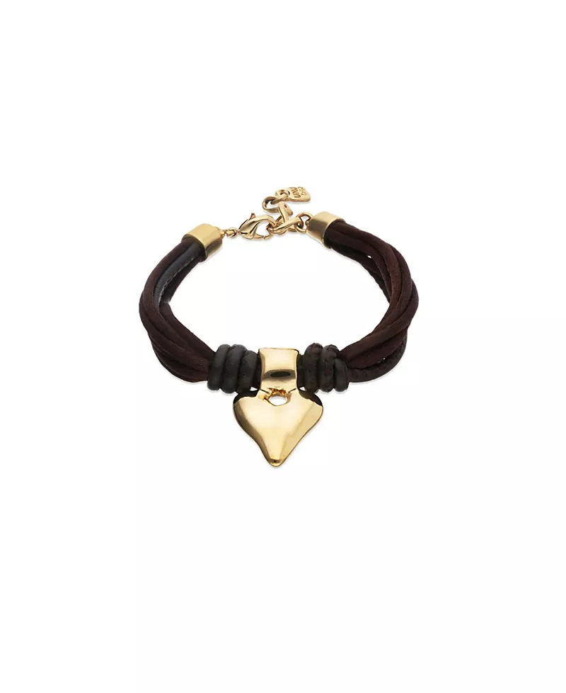 UNOde50 Silk-Effect Thread Blend Bracelet with Beige Leather and Heart Detail