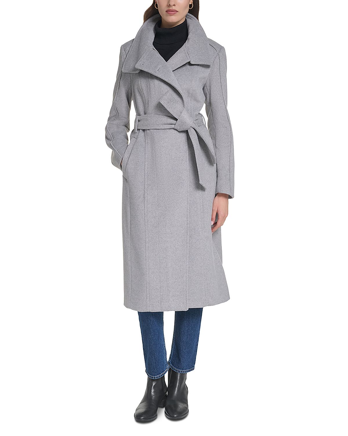Cole Haan Asymmetric Belted Wool Blend Coat