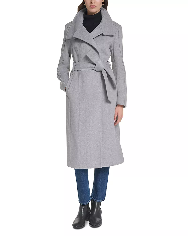 Cole Haan Asymmetric Belted Wool Blend Coat